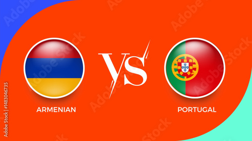 Armenia vs Portugal flag in circle for UEFA PRELIMINARY and sports banner. vector illustrator