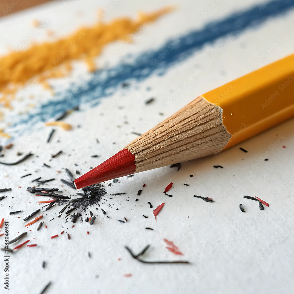 Sharpened Red Colored Pencil with Shavings Sharpened Red Colored Pencil with Shavings
