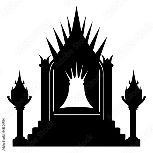 set of silhouettes of buddhist temple
