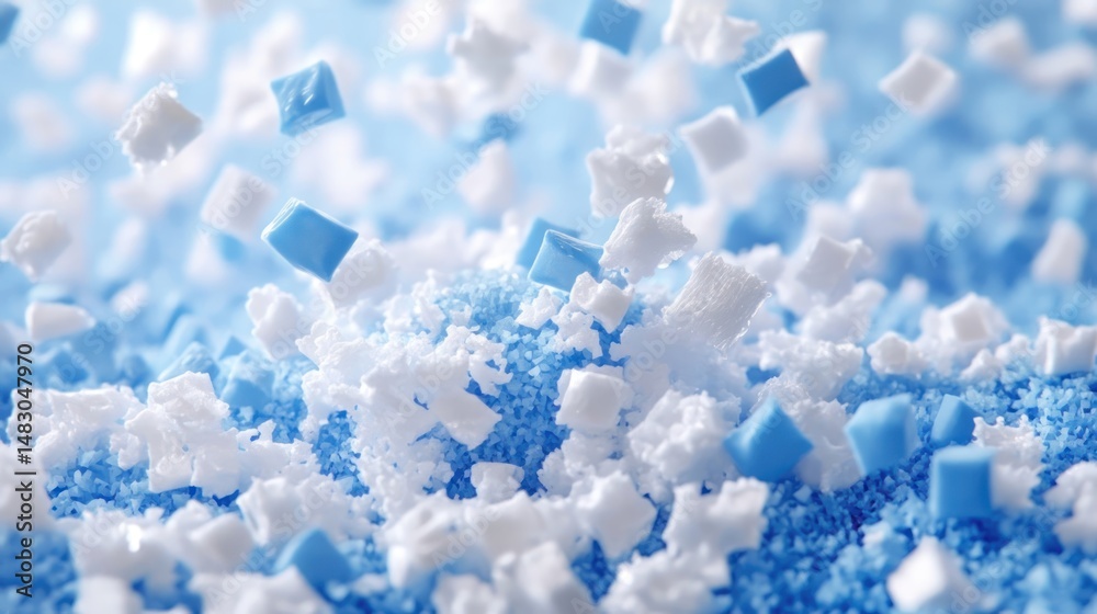 Fototapeta premium Abstract Blue and White Particles in Motion: A Textured Symphony of Color and Form