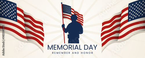 Patriotic Memorial Day Banner, Honoring Military Service
With Soldier Silhouette and US Flags