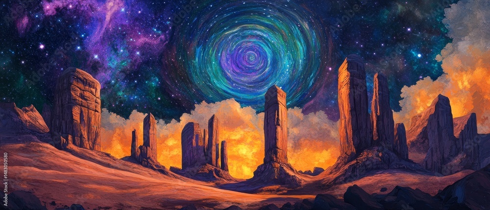 custom made wallpaper toronto digitalA painting of a desert landscape with a large spiral in the sky