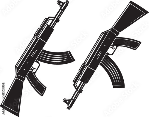 Gun silhouette vector featuring a modern handgun design. Ideal for tactical posters, gaming graphics, weapon icon sets, and defense-related artwork.