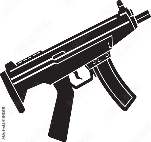Gun silhouette vector featuring a modern handgun design. Ideal for tactical posters, gaming graphics, weapon icon sets, and defense-related artwork.