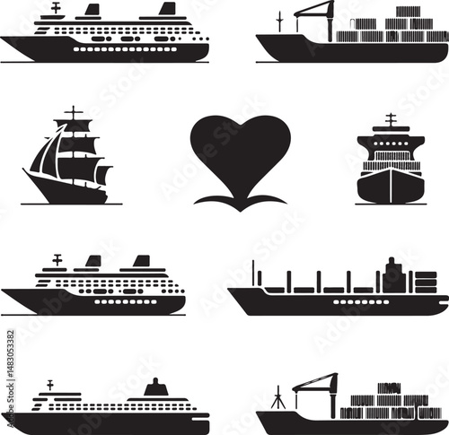 Classic Sailing Ship Silhouette Vector

Vintage Pirate Ship Clipart Design

Cruise Ship on Sea Silhouette Art

Minimalist Ocean Boat Vector Illustration