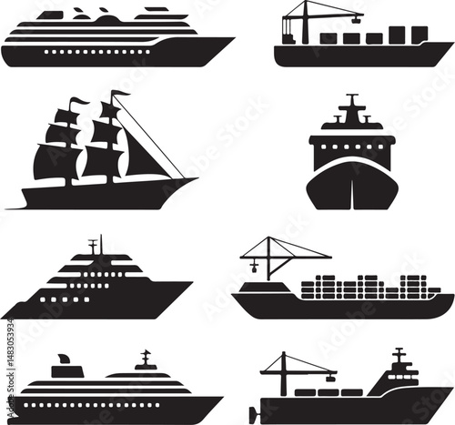 Classic Sailing Ship Silhouette Vector

Vintage Pirate Ship Clipart Design

Cruise Ship on Sea Silhouette Art

Minimalist Ocean Boat Vector Illustration