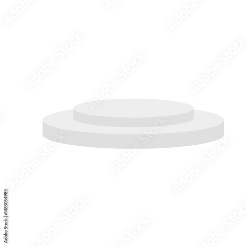White round podium. Minimalist studio display showroom product pedestal and fashion stage showcase mockup scene. Vector illustration 