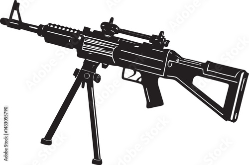 Gun silhouette vector featuring a modern handgun design. Ideal for tactical posters, gaming graphics, weapon icon sets, and defense-related artwork.