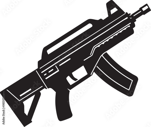 Gun silhouette vector featuring a modern handgun design. Ideal for tactical posters, gaming graphics, weapon icon sets, and defense-related artwork.