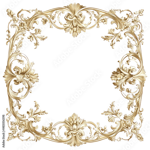 Ornate gold filigree border frame with detailed floral and foliate elements on transparent background perfect for design