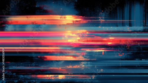 Digital Abstract: Dynamic streaks of color and light converge in an abstract composition. The interplay of hues and lines generates a sense of energy, motion, and technological sophistication.