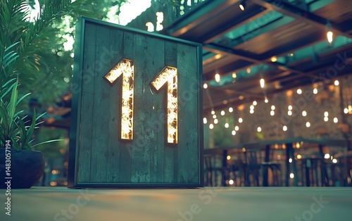 Wooden sign with number eleven
