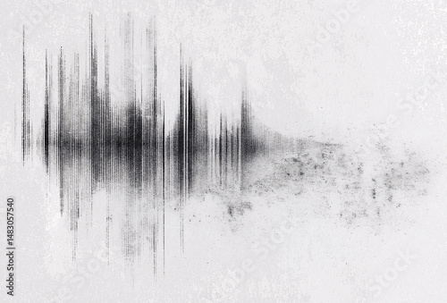 Soundwave art:  An artistic visual interpretation of a soundwave's unique pattern. Depicting a grayscale rendition in artistic, evocative detail.