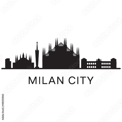 Milan City skyline horizontal banner. Black and white silhouette of Milan City, Italy. Vector template for your design. Vector black silhouette. with white background