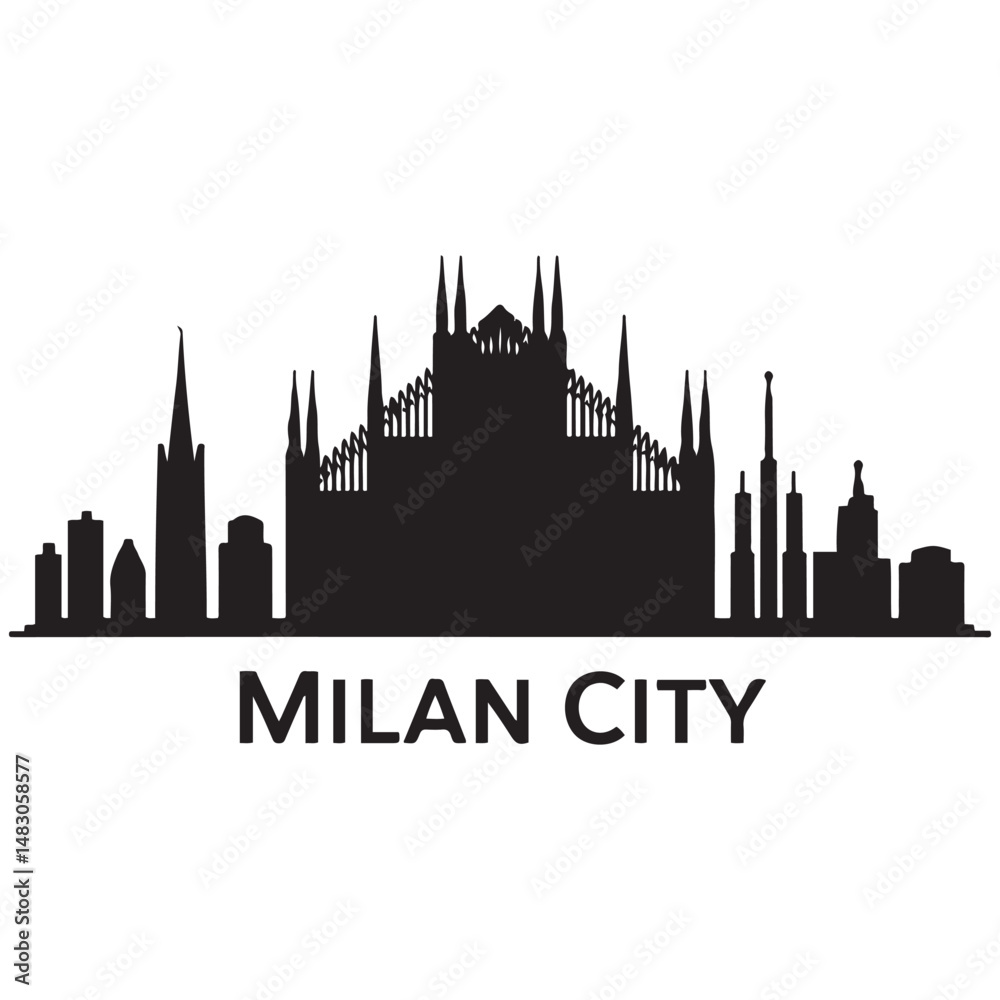 Milan City skyline horizontal banner. Black and white silhouette of Milan City, Italy. Vector template for your design. Vector black silhouette. with white background Milan City skyline horizontal banner. Black and white silhouette of Milan City, Italy. Vector template for your design. Vector black silhouette. with white background