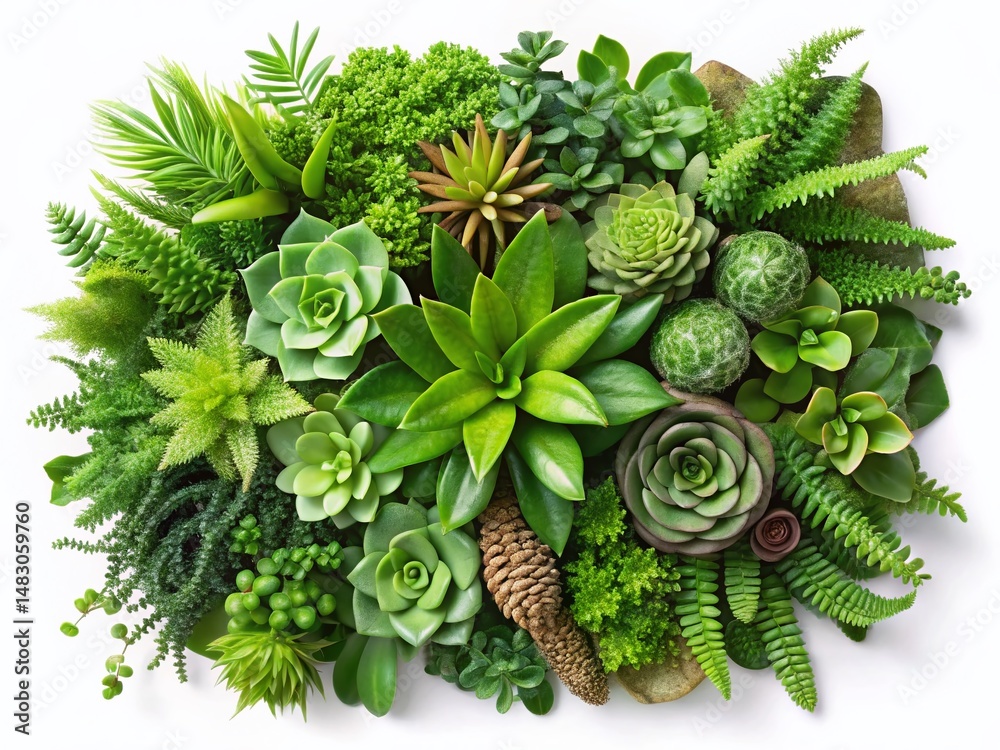 Fototapeta premium Aerial View Diverse Green Plants: Cutout PNG Textures for Design