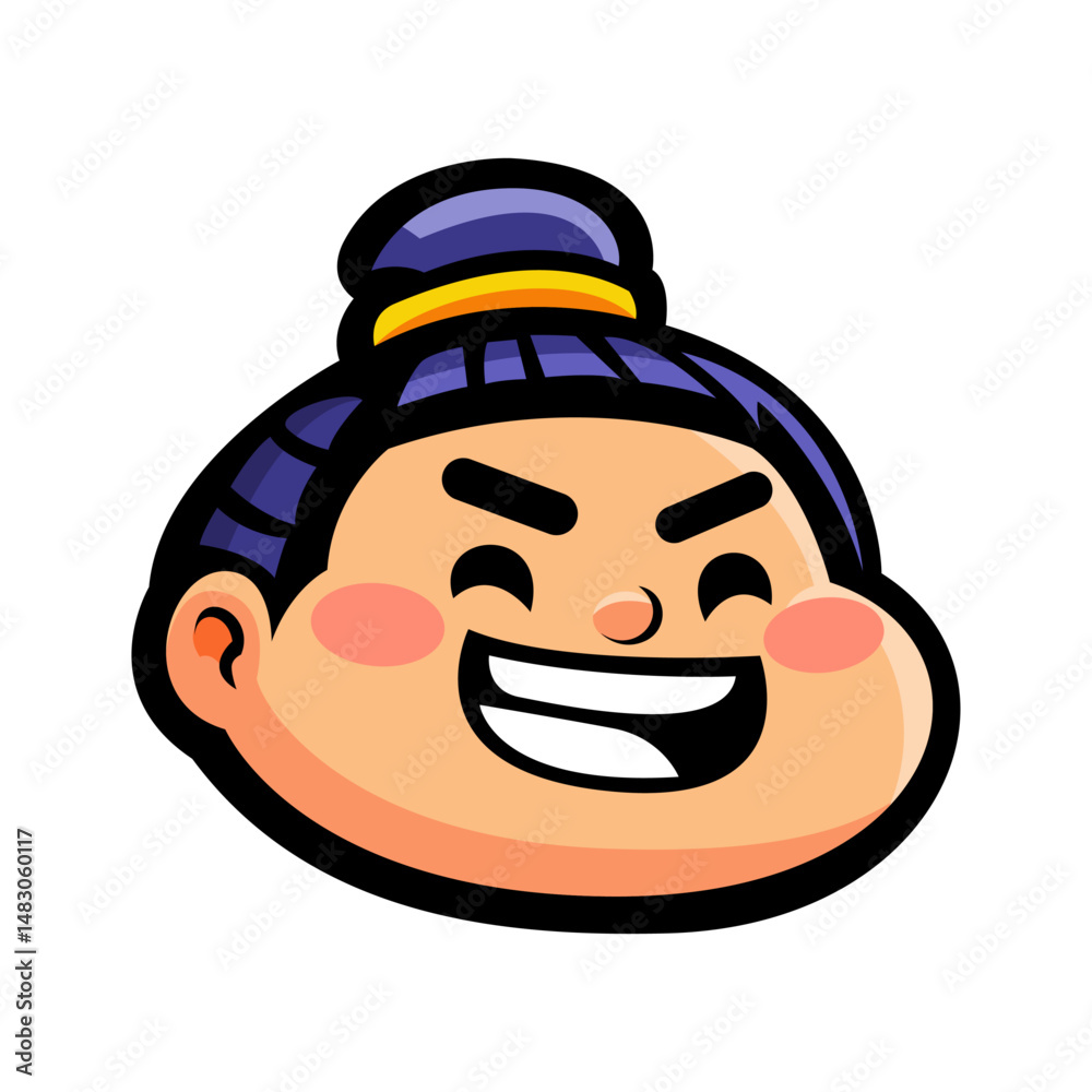 Obraz premium a friendly, smiling Asian sumo with a chubby face, perfect as a restaurant or tourism mascot character, vector illustration design