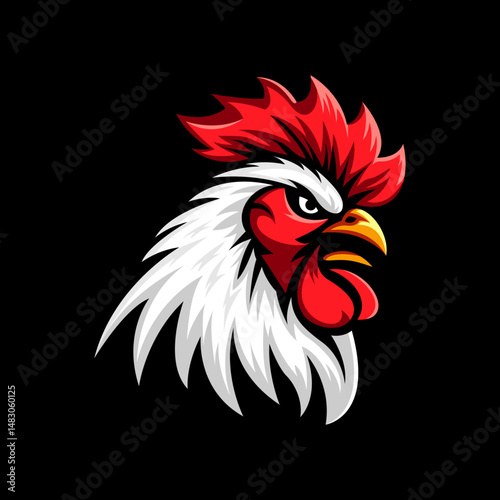 bold masculine fierce angry rooster face perfect for gym or sport team mascot illustration design	
