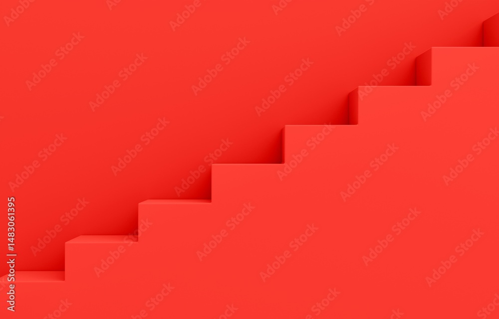 3D素材_シンプルな階段_赤 3D素材_シンプルな階段_赤