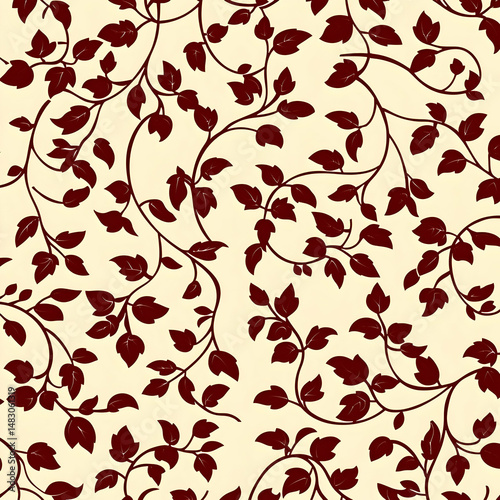 Elegant maroon leaves vine pattern on cream background, ideal for textile print or wallpaper design