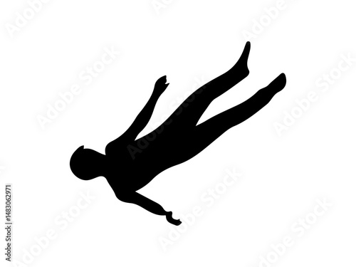 Silhouette of a Person Falling Down Isolated on White Background.