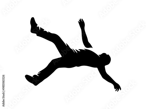 Silhouette of a Person Falling Down Isolated on White Background.