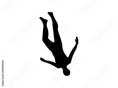 Silhouette of a Person Falling Down Isolated on White Background.
