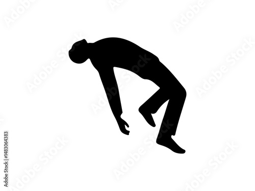 Silhouette of a Person Falling Down Isolated on White Background.