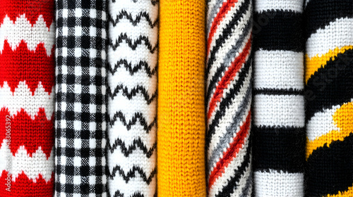 Colorful Knitted Fabric Rolls, Texture Background, Winter Fashion, Design