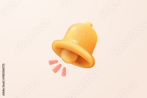 3D minimal notification bell icon with bubble speech floating around on pastel background. new alert concept for social media element. 3d bell alarm icon for message vector render illustration