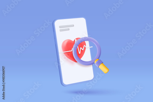 3d first aid medicine and emergency call to hospital for diagnostic health pharmaceutical. Heart checkup online consultation with doctor on phone. 3d diagnostic urgency icon vector render illustration