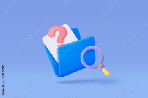 3D document list with question mark icon. paper document sheet missing with speech bubble question sign or ask FAQ and QA answer solution concept. 3d document form icon vector render illustration