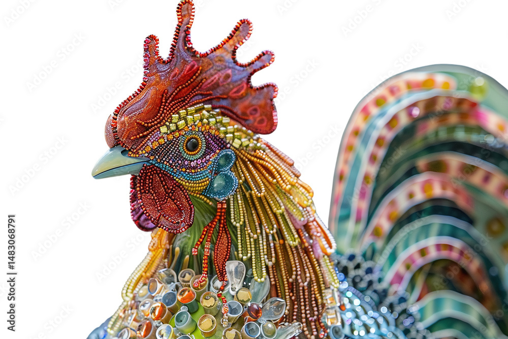 Fototapeta premium Pastel Rooster Glass Sculpture with Beaded Details Varient 4