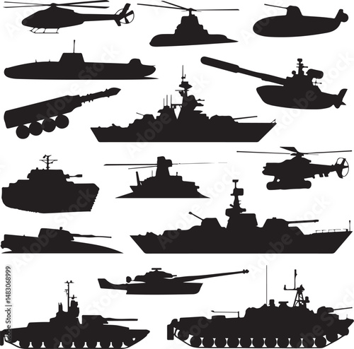 Maritime Collection: Nine varied vessel silhouettes, each a monochromatic representation of different ships, set against a seamless field. A diverse selection of craft.