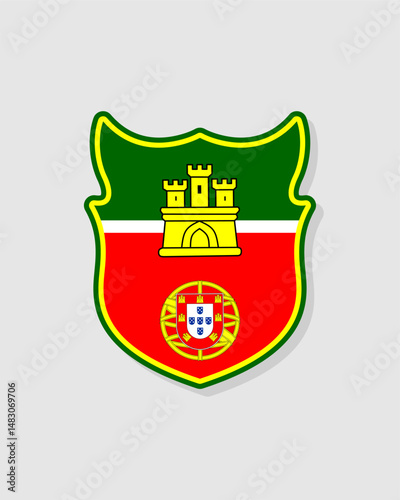Portuguese coat of arms with a retro feel and a large castle icon on top, plus classic symbols below. Appealing to classic and nostalgic design needs.