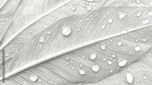 Dewdrops on white feathers, close-up macro shot, nature background, perfect for spa or wellness designs
