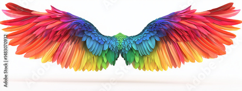 Colorful rainbow angel wings isolated on a white background, vector illustration design for graphic artwork or print.