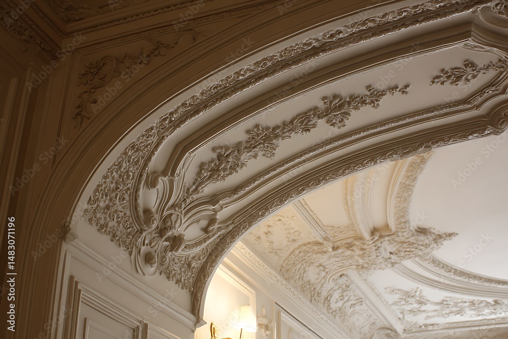 Obraz premium White aged plaster ceiling with ornate arch design