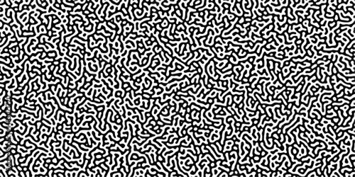 Turing reaction diffusion monochrome seamless pattern with chaotic motion .Linear design with biological shapes. Organic lines in memphis. abstract turing organic wallpaper background .	