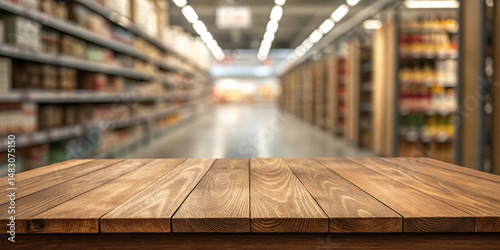 wood table top with aisle blurred background and high quality resolution images
