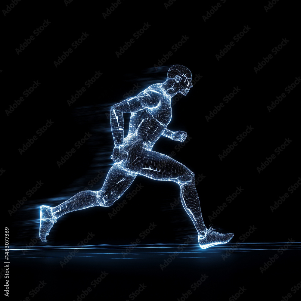 Fototapeta premium futuristic glowing runners in motion with speed and light trails