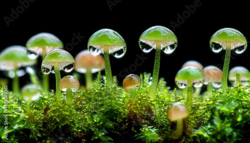 Wallpaper Mural Tiny mushrooms on moss, droplets Torontodigital.ca