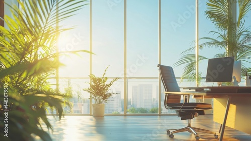Bright sunny day at the office with clear views