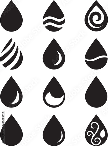 set of black and white drops