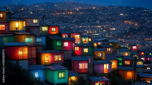 Wallpaper Mural Colorful hillside homes illuminated at night Torontodigital.ca