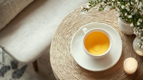 Calm, focused workspace with a cup of tea