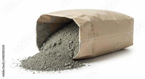 Cement powder spilling from a paper bag