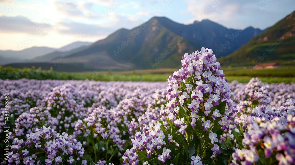 Purple wildflowers, mountain backdrop Purple wildflowers, mountain backdrop