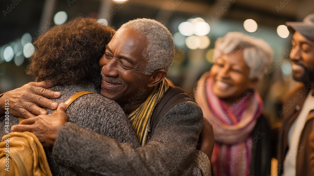 Obraz premium AI-generated illustration of joyful reunion of senior African American friends embracing