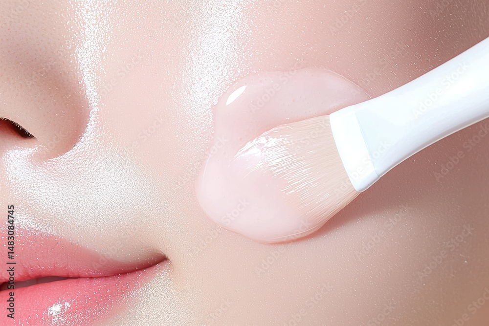 Fototapeta premium Closeup of moisturizer being applied to model face, showcasing smooth texture and glow